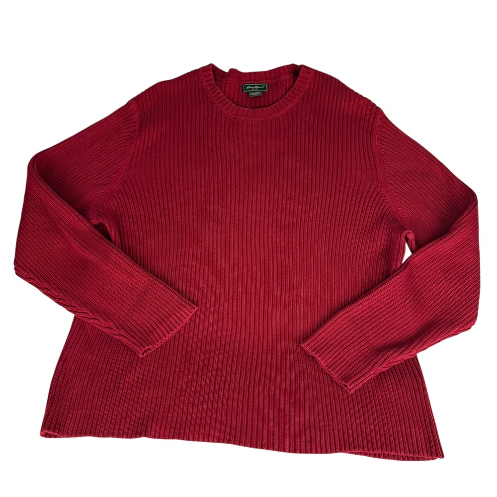 Eddie Bauer‎ Mens Red Ribbed Crewneck Long Sleeve Cotton Sweater XXL Holiday - Picture 1 of 6
